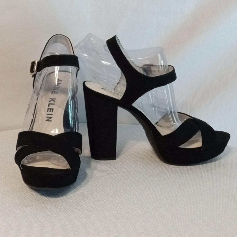 Anne Klein Lalima Black Suede Platform Block Heel Sandals 9M - Picture 5 of 16